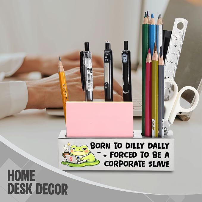 FOKCBOCM Funny Office Pen Holder with Frog Design, Stainless Steel Desk Organizer Gift for Coworker, Sarcastic Corporate Humor Workspace Decor, Work Life Joke Desk Accessory-DS115