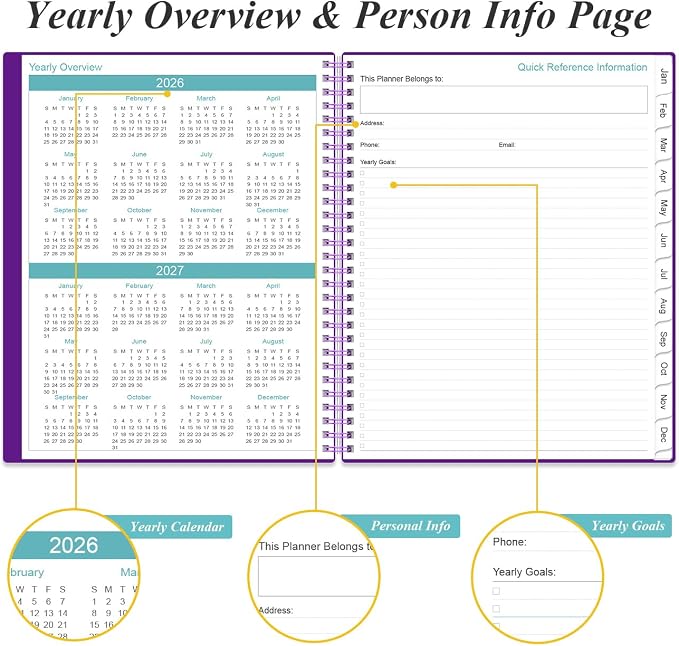 2026-2027 Planner - Planner 2026-2027 from July 2026 to June 2027 with 12 Monthly Tabs, Flexible Cover, Inner Pocket, 8.5" x 11", Purple-B