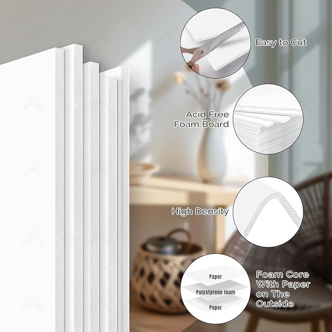 Golden State Art, White Foam Boards 25 Pack 8x8 Foam Core Board, 1/8" Thick Acid Free Foam Poster Board for Modeling, Billboard, Projects, Paintings and Display