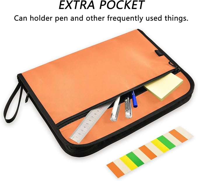 Orange Expanding Accordion File Folder with 13 Pockets and Zipper Closure