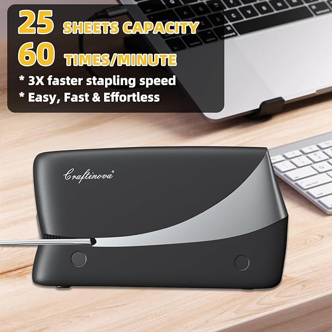 Electric Stapler, 25 Sheet, Include 2000 Staples and 1 Remover, Jam Free, Professional and Home Office Stapler，Battery not Included，AC or Battery Powered.