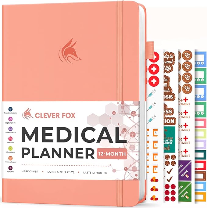 Clever Fox Large Medical Planner 12-Month – Medical Notebook, Health Diary, Wellness Journal to Track Health – 12 Months, 7x10.5″ (Light Pink)