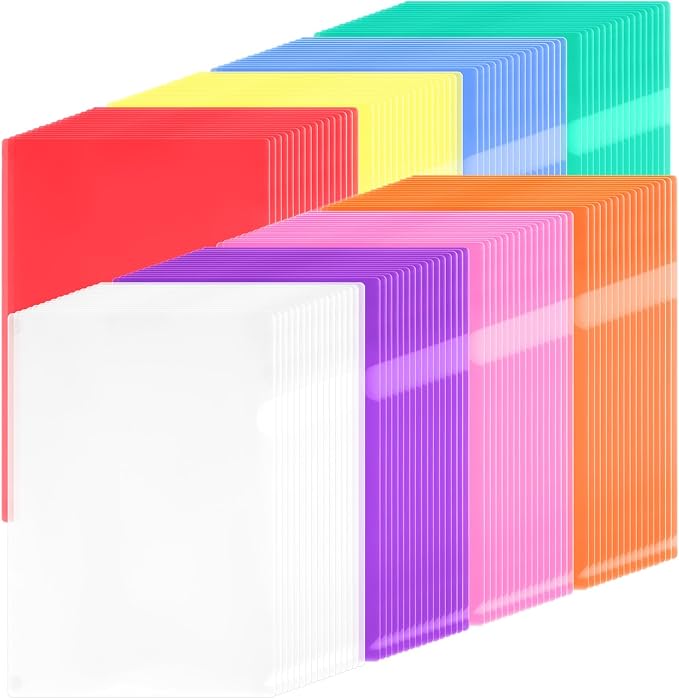 Fainne 300 Pcs Plastic Document Folders Clear File Folders Plastic Pockets Sleeves Letter Size 8.7 x 12.2 Inches A4 Assorted Colors for Office Supplies (Colorful)