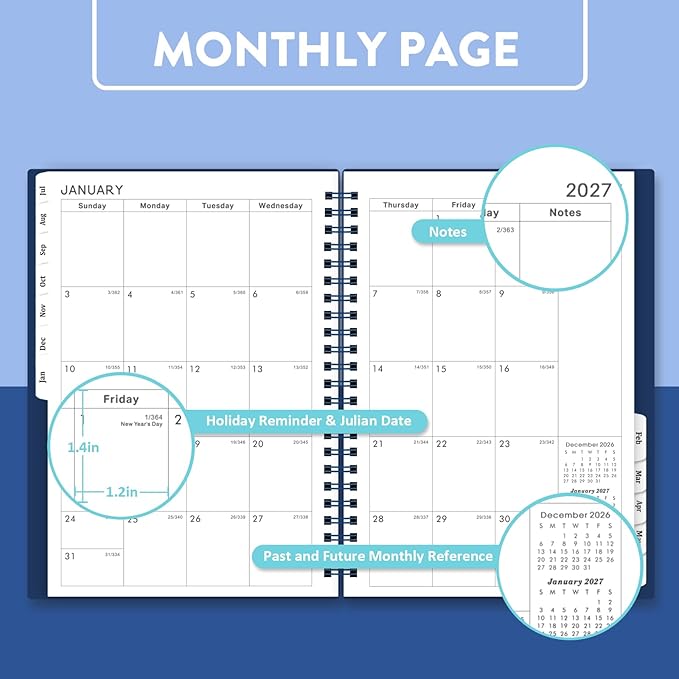 2026-2027 Planner - Planner 2026-2027, July 2026 - June 2027, 6" x 8.4", 26-27 Planners Weekly and Monthly Flexible Cover, A5 Thick Paper, Twin-Wire Binding, Blue