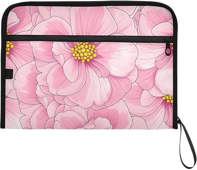 ALAZA Pink Flowers Floral Expanding Filing Folder, 13 Pockets Expandable Document Organizer Folder with Zipper Closure for Home Office A4 Letter Size Paper Document