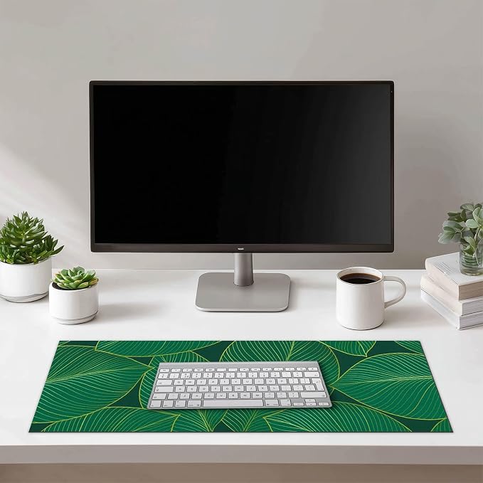 HOMETITUTE XL Mouse Pad 31.5 x 11.8 Inch Green Leaf Desk Mat Extended Large Keyboard Pad Non Slip Computer Mouse Pads Waterproof Desk Pad for Office Accessories Gaming Workstation Decor