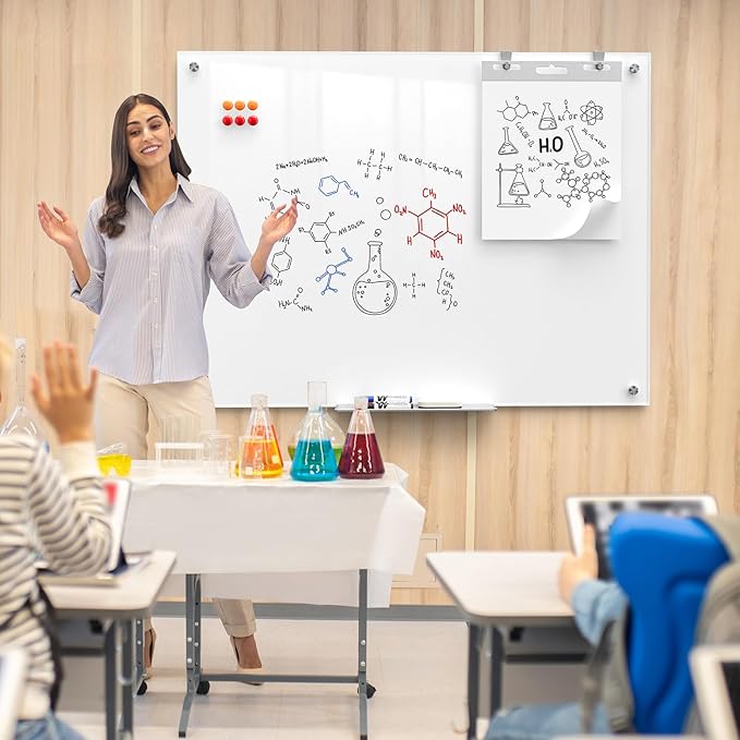MaxGear Glass Whiteboard Wall Mounted, Frameless Magnetic Dry Erase Board, Tempered Glass, Steel-Backed, Non-Porous Smooth Surface, Floating Design, Accessories Included, for Office Home Classroom