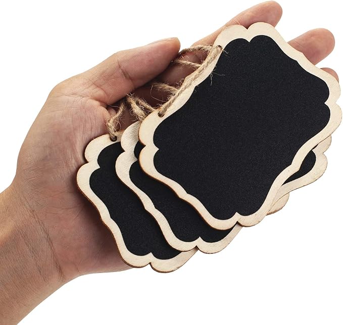 16 Pack Chalkboard Tags with Hanging String, Double Sided Blackboard Wooden Mini Chalkboard Signs, Erasable Message Board Signs for Wedding or Party Decorations, Food Tags