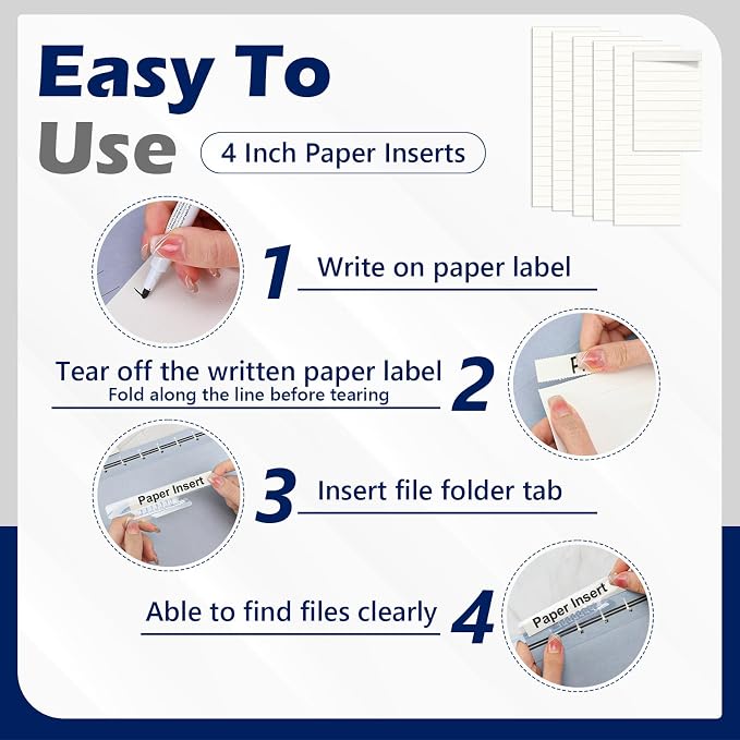 100 Pcs Hanging File Folder Paper Inserts 4 inch Off White Blank File Tab Inserts Thick Cardstock for Hanging Folder (4×0.6 inch)（No Tabs）
