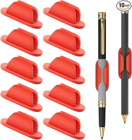 Adhesive Pencil Holders for Desk Silicone Pen Holder Organizer for Desk Accessories,Teacher Supplies for Classroom, Office, School Accessories,Notebook, WallS or Clipboards（10PCS,Red）