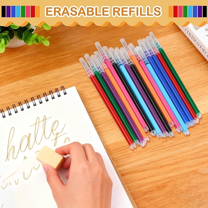 Colorful Erasable Gel Ink Pen Refills Compatible with Frixion Friction, Replaceable Medium Fine Point Clicker Refill Stationery (Millimeters, 0.7, 24Pcs)