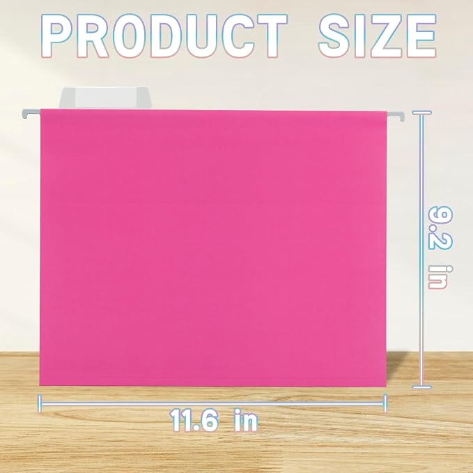 50 Packs Hanging File Folders Pink,Letter Size 8.5x11,Hanging File Folders with 1/5-cut Tabs,Designed for Bulky Files,File Folders for Filing Cabinet