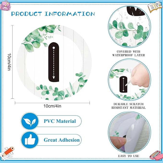 Floor Number Stickers for Classroom Lining up - 36PCS Eucalyptus Line up Spots for Classroom Floor Stickers Dots Floors Numbers Decals for Back to School Preschool Kindergarten Supplies