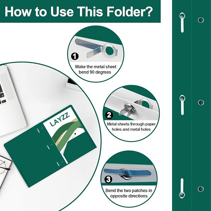 Two Pocket Folders with Prongs, LAYZZ 60 Pack Poly Plastic Folders, Heavy Duty Plastic Folders with Pockets and Prongs, Letter Size, for Offices and Schools (Green)