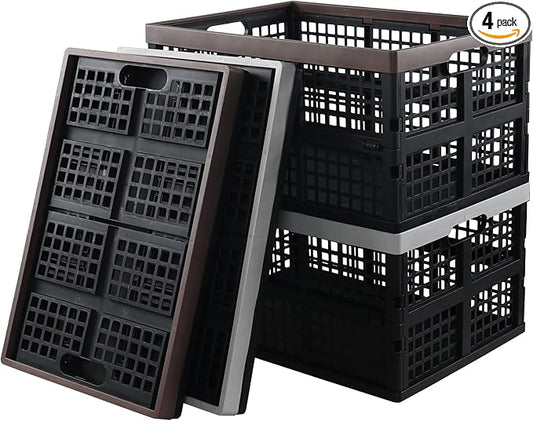 4-Pack Large Plastic Collapsible Storage Crate, 42 L Folding Crates Storage