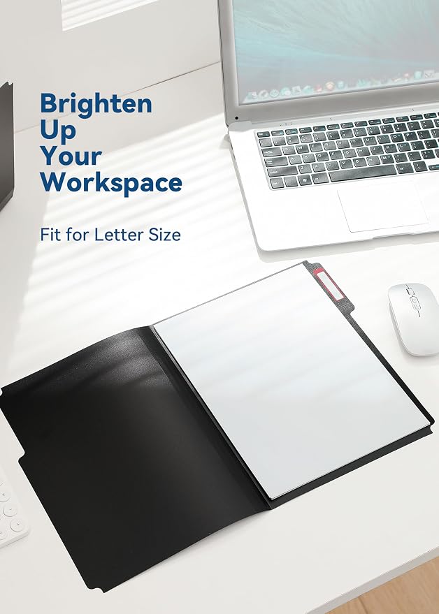 SortRax Plastic Manila Folders 8.5 x 11, 12 Pack, Poly Black File Folders, 1/3-Cut Tabs with Colorful Labels, Letter Size
