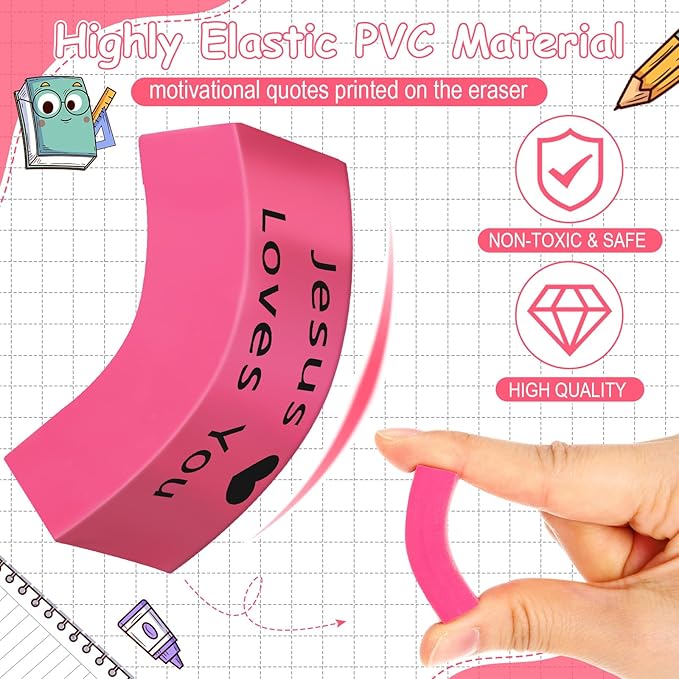 Resurhang 360 Pcs Jesus Loves You Erasers for Kids Colorful Christian Pencil Erasers Bulk, Valentines Religious Party Gifts Favors Bulk for Students Classrooms Drawing Sunday Church Supplies