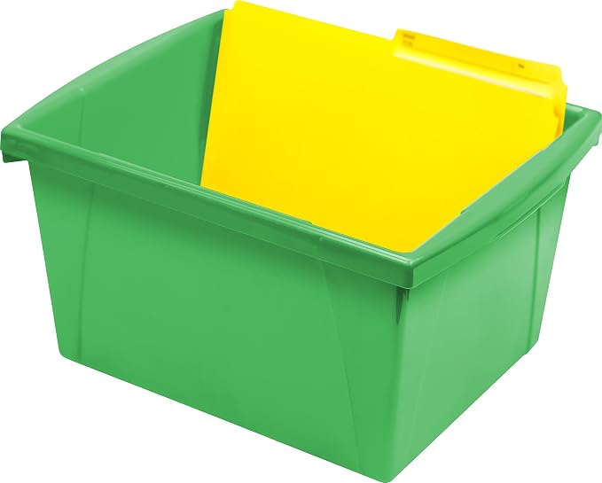 Storex 4 Gallon Storage Bin – Plastic Classroom Organizer for Books and Supplies, Green, 6-Pack (61480C06C)