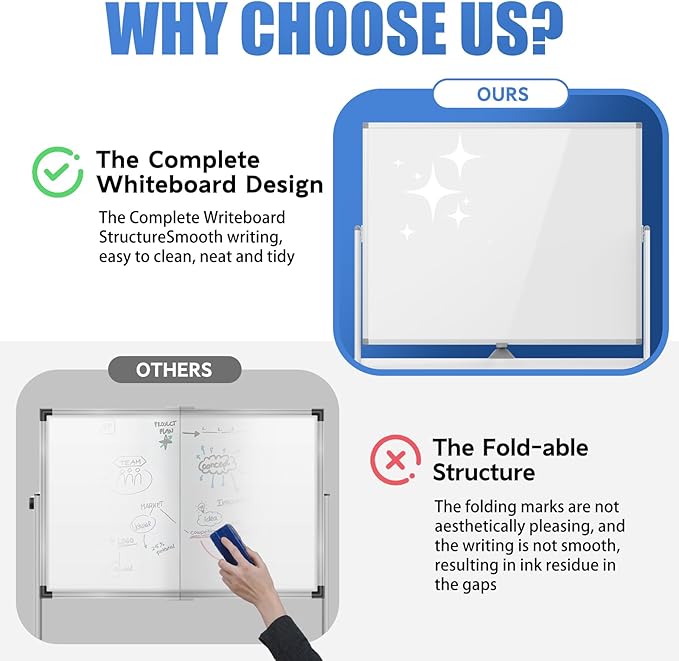 Rolling Whiteboard 48"x36" Magnetic Dry Erase Board with Stand, Double Sided Mobile Whiteboard on Wheels, Non-Foldable Large Portable White Board for Office, Classroom & Home