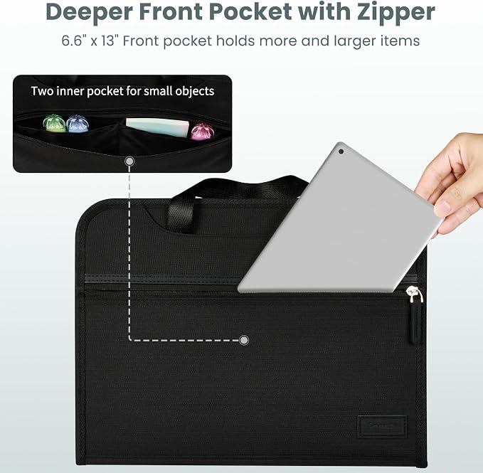 Sooez Heavy Duty Accordion File Organizer with Hidden Handle, Portable 12 Pockets Expanding File Folders, Cloth Monthly Bills Receipt Organizer for Letter/A4, School Classroom Home & Office Supplies