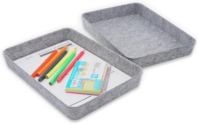 Welaxy 2-piece Office desk drawer organizer tray letter-size documents A4 paper book file Folder Holder storage bins (Gray)