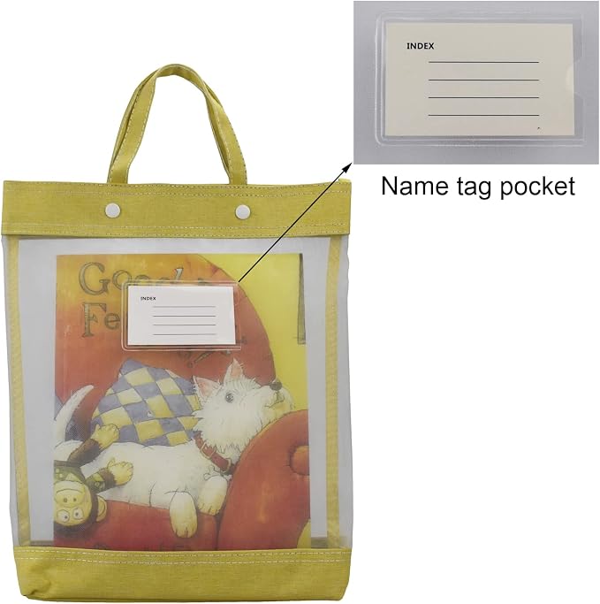 Nylon Document Bag with Handle Light Transparent Mesh File Tote Bag Pouch for Carrying Books Papers (1, Yellow)