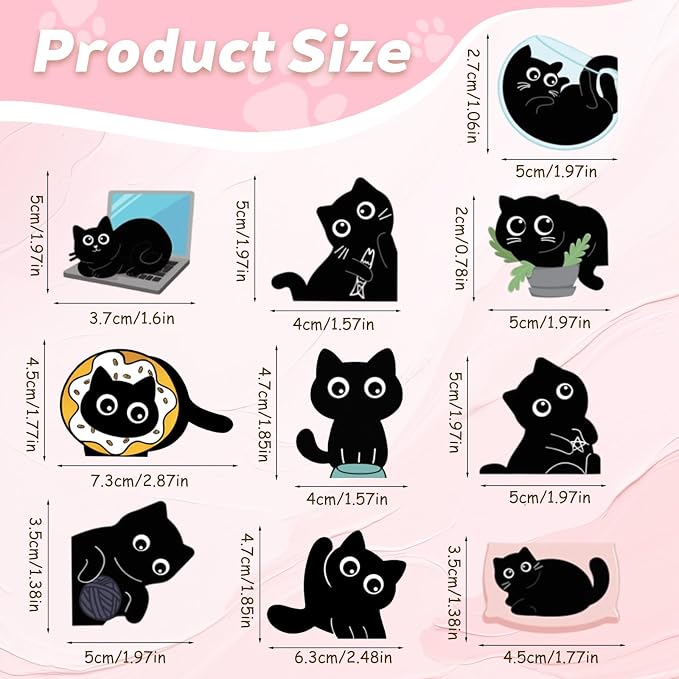 TenKa 10 Pcs Magnetic Bookmarks Cute Black Cat Bookmarks, Bookish Gifts for Book Lovers Women Readers, Kawaii Magnet Book Markers Reading Accessories Cat Themed Gifts for Teachers
