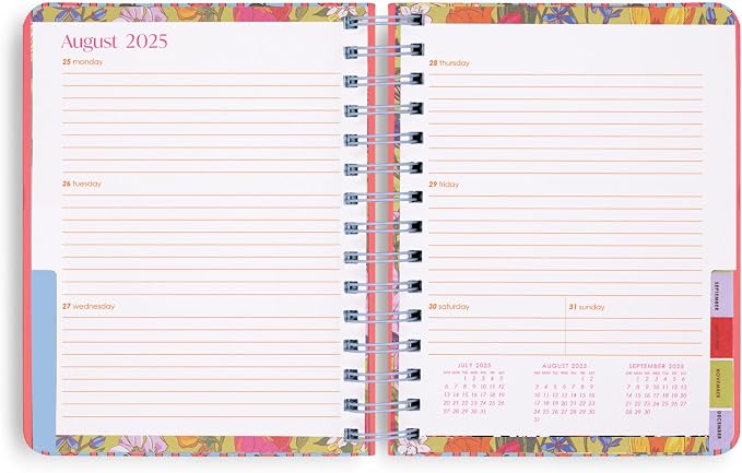 Vera Bradley 2025-2026 Medium Planner Daily Weekly & Monthly, 17 Month Hardcover Agenda Dated Aug 2025-Dec 2026, Cute Planner with Stickers, Pockets, & Spiral Binding, Tiny Poppy Stripe