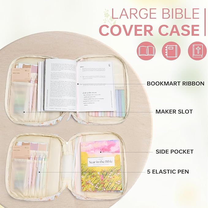 Bible Cover Case for Women Large Bible Cover with Durable Handle Quilted Bible Carrying Case for Girls Bible Study Supplies Accessories (Siamese Rose, Siamese Rose)