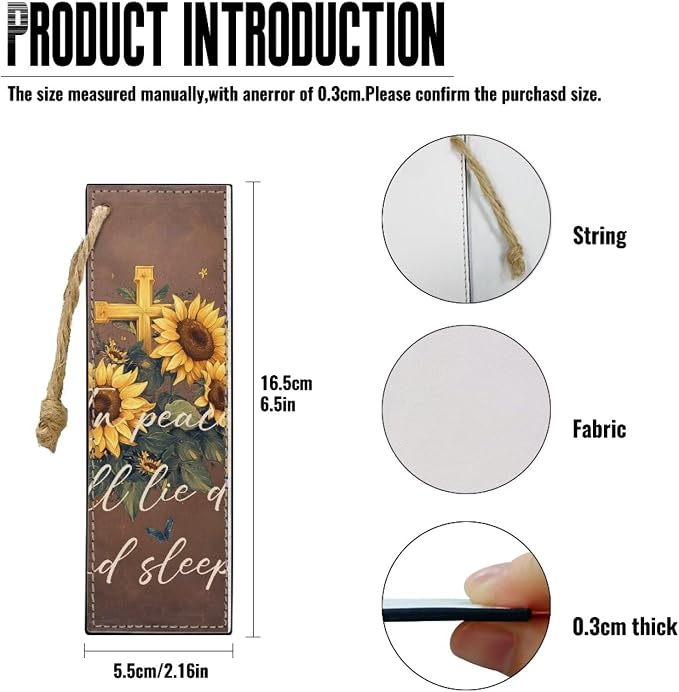 Autumn Cross Sunflower Bookmarks for Book Lovers Bookmark Turtle 2 PCS Leather Bookmarks for Women, Men, Book Lovers, Page Markers for Students Teachers Reading