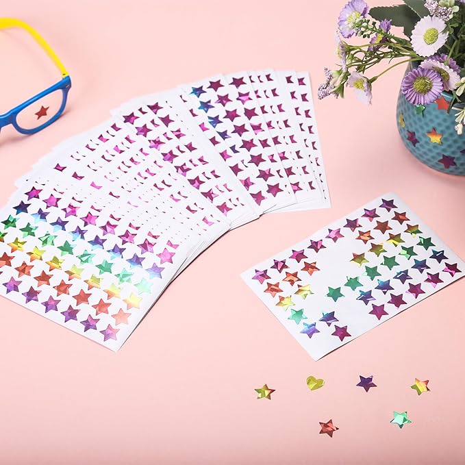 2400 PCS Star Stickers for Kids Reward - Holographic Star Stickers Reward Stickers for Behavior Chart School Classroom Teacher Supplies 0.6" Small Teacher Stickers for Classroom