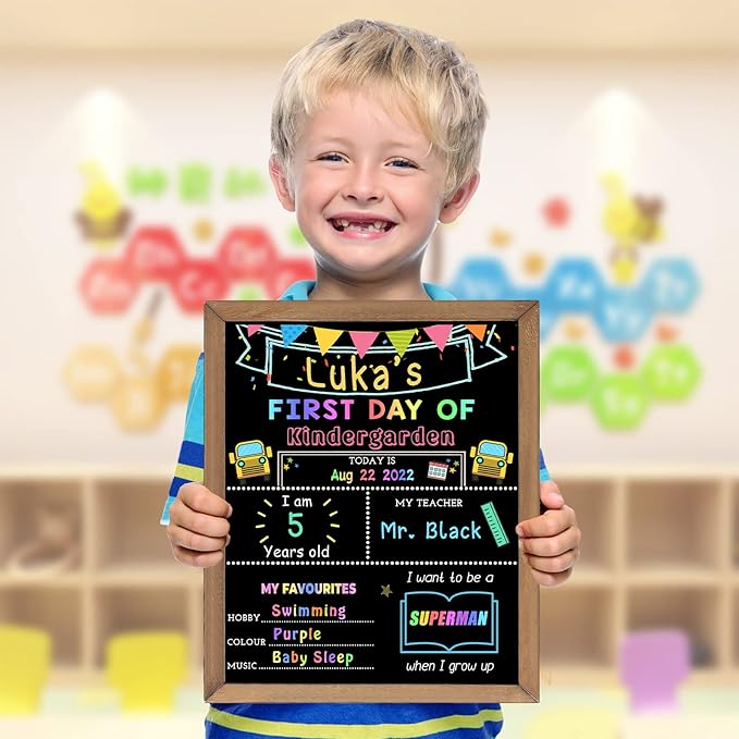 First & Last Day of School Chalk Board,10.5 x 14‘’ Double Sided Back to School Sign, Reusable Wooden 1st Day School Chalkboard of Preschool/Kindergarten/First Grade Photo Props for Kids