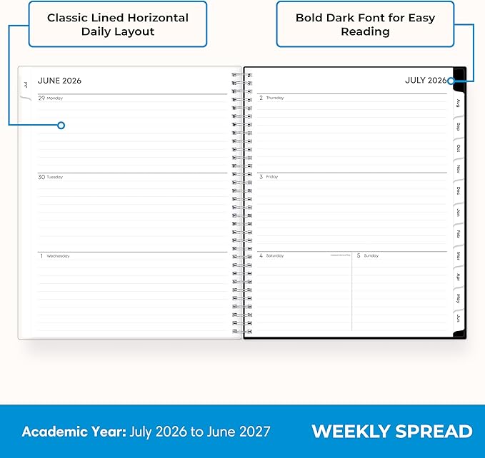 Blue Sky 2026-2027 Weekly and Monthly Academic Year Planner Calendar, July 2026 - June 2027, 8.5" x 11", Flexible Pocket Cover, Wirebound, Storage Pocket, Analeis