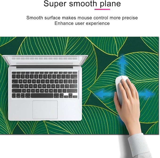 HOMETITUTE XL Mouse Pad 31.5 x 11.8 Inch Green Leaf Desk Mat Extended Large Keyboard Pad Non Slip Computer Mouse Pads Waterproof Desk Pad for Office Accessories Gaming Workstation Decor