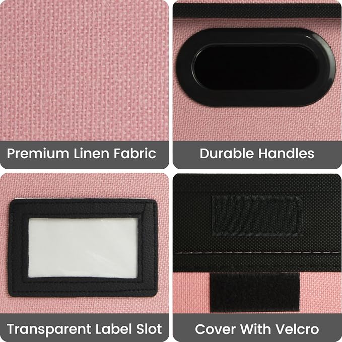 Qerlei File Organizer Boxes with Lids,Collapsible File Folder Organizer with Plastic Slide,Collapsible Filing & Storage Boxes for Office/Decor/Home (Pink, 1 Pack)