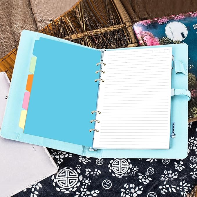 A5 Refill Paper - 6 Hole Planner Inserts for A5 Binder, 200 Pages 6 Ring Loose Leaf Lined Paper with 5 Colorful Binder Dividers, 5.8" x 8.5"