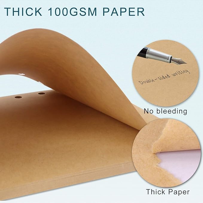 A6 Refill Paper, [3 Pack] Toplive 100GSM Thick Refillable Paper 6 Hole Filler Inserts Loose Leaf Paper 135 Sheets (270 Pages) for 6 Ring Binder Journal Notebook-Kraft Paper