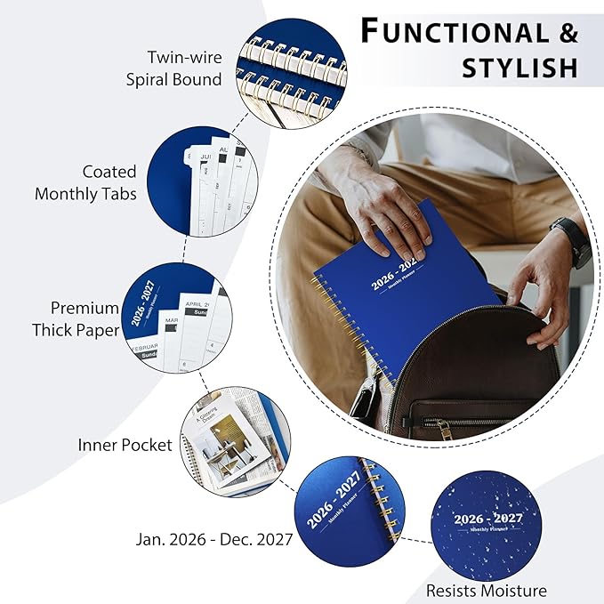 Ymumuda 2026 Planner-2 Year Monthly Planner 2026-2027, JAN.2026 - DEC.2027, 8.5" x 11", 26-27 Monthly Calendar,Large Planner with Spiral Bound, 24 Months Perfect for School Office Schedule