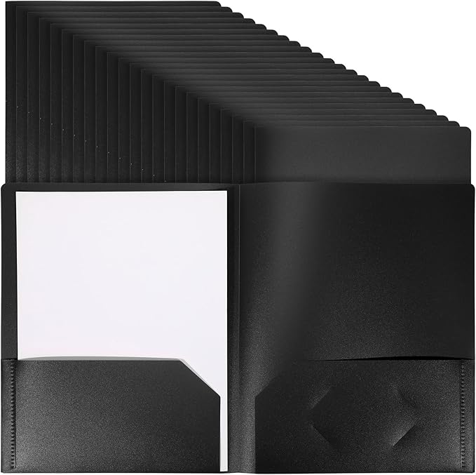 24 Pcs Black Heavy Duty Plastic Folders 2 Pocket File Folder Fit Letter Size for Home Office School Communication Presentation Report Sheet Protectors (Black)