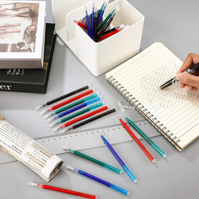 Zonon 24 Pcs Erasable Pen Refills 0.7 mm Gel Ink Refills Medium Fine Point Erasable Pens Lead for Writing Planner and Crossword Puzzles(Black, Red, Green, Blue)