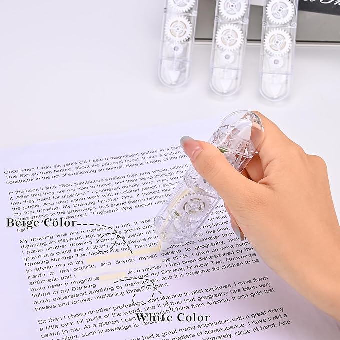 Temiary 4 Pcs 2 in 1 White & Beige Correction Tapes Pens, Quick Dry White Smooth Pull Out Pen for Writing, Cute Tapes Easy to Use for Classroom Office Back to School Supplies (Transparent)