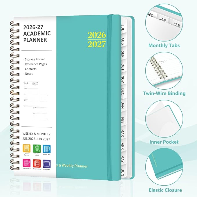 Planner 2026-2027, Weekly and Monthly Academic Planner, July 2026 - June 2027, Hardcover Calendar Agenda Book for School Year Planning, School Supplies for Teacher and Student, A5(6.3'' x 8.5'')