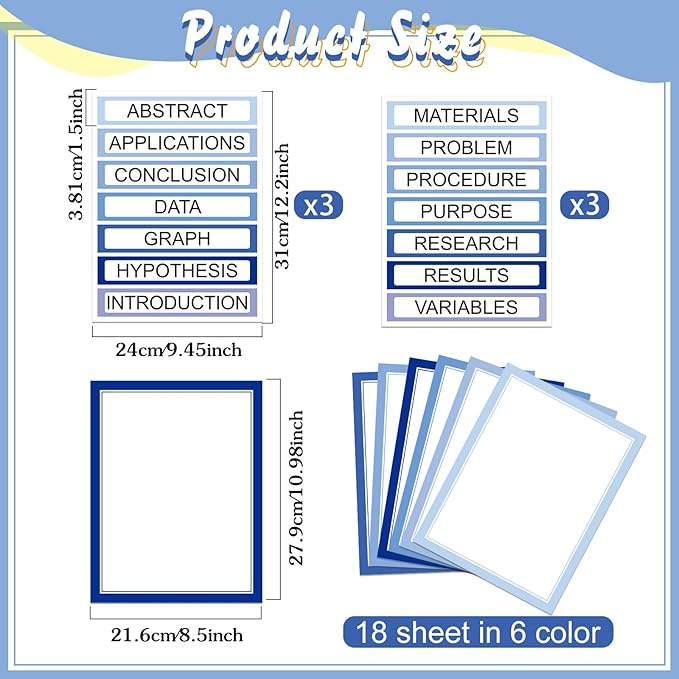 24 Sheets Science Board Supplies 18 Self Adhesive Presentation Science Subtitles & 6 Project Titles Board Sticker for School Office Supplies(Gradient Blue)