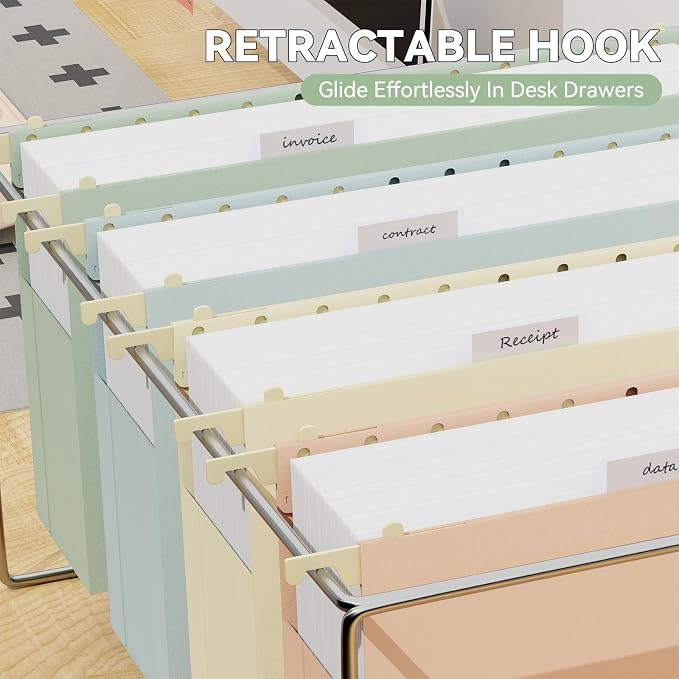 Extra Capacity Plastic Hanging File Folders Legal Size, 6 Pack Reinforced Legal Hanging Folders with 3 Inch Expansion,Heavy Duty Filing Cabinet Folders,Designed for Bulky Files, Pastel Color