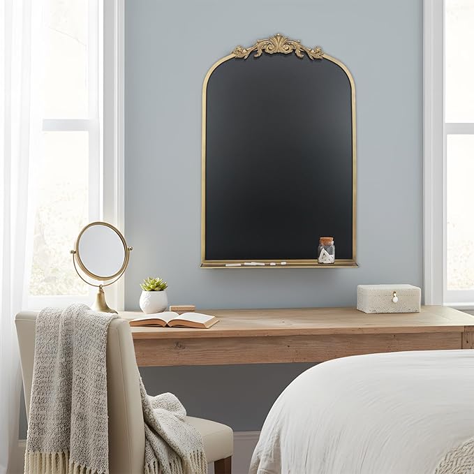 Vintage Magnetic Arch Chalkboard with Shelf - 24"x36" Decorative Wall Mounted Ornate Gold Framed Blackboard with Chalk, Clips & Cloth - Elegant Wedding Sign & Kitchen Menu Home Decor