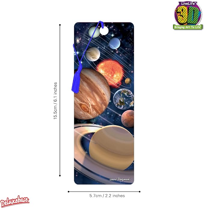 3D LiveLife Bookmark - Our Solar System from Deluxebase. Cute Lenticular Planet Page Marker. Space Themed Accessories for Book Lovers. Small Gifts for Men, Women, Writers and Teachers.