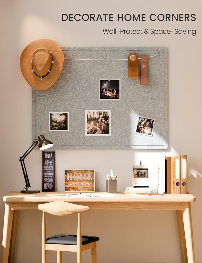 Fluxnara Bulletin Board,Cork Board Alternative with Safe Removable Adhesive Tabs, Foldable Felt Pin Board for Home Office, Classroom, Bedroom,Entryway for Walls (Blue Gray, 47.2 x 35.4 inches)