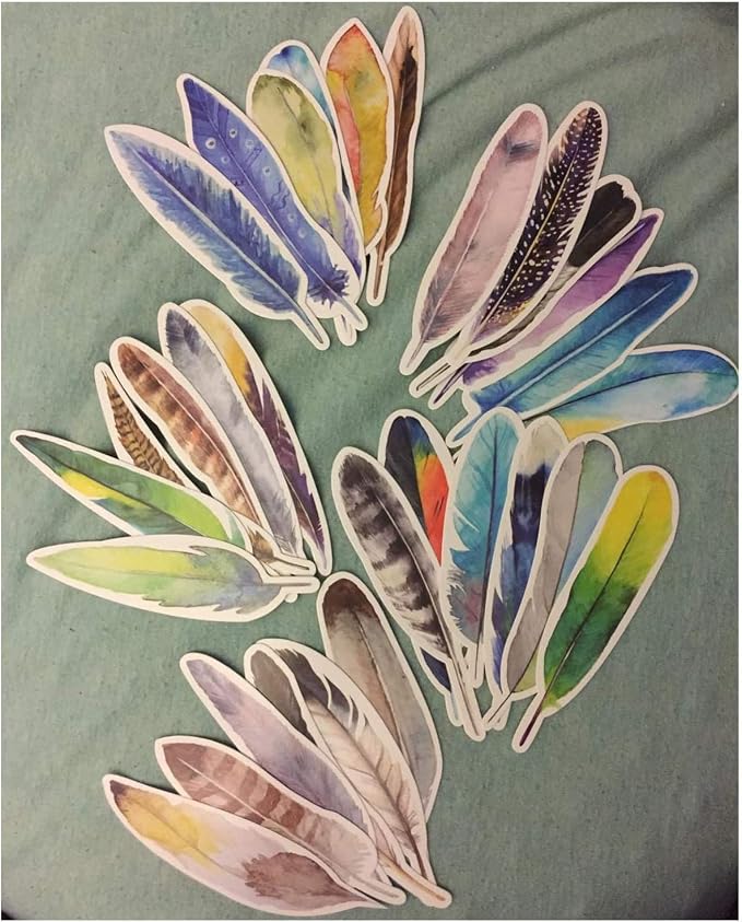 TAODAN 2 Boxes/60PCS Bookmark Colorful Feather Paper Reading Bookmarks Creative Novelty Book Page Marker Stationery Supplies