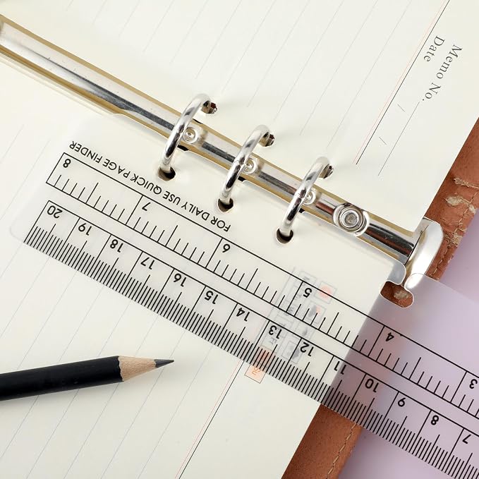 Ymapinc 4PCS Notebook Ruler,Clear A5 6-Ring Binder Ruler with Holes Book Marker & Measuring Tool for Notebooks, 8.7x1.8 Inch, Black & Transparent (Combo Pack)