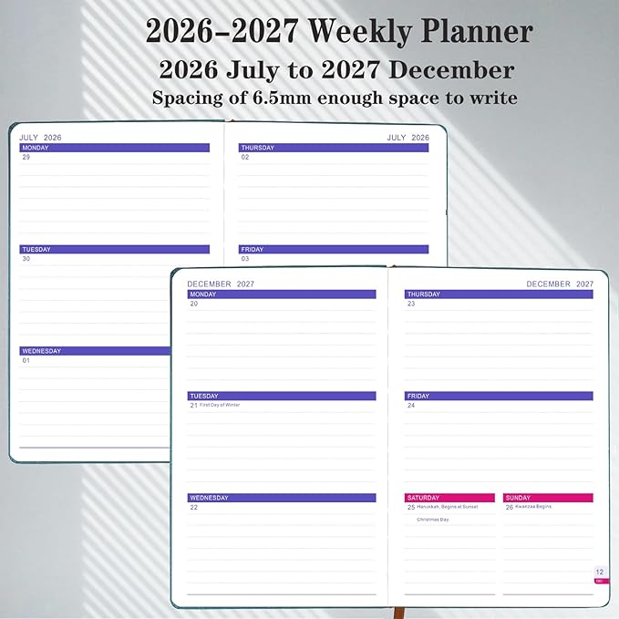 Planner 2026-2027, Weekly Monthly Academic Calendar for Jul 2026 - Dec 2027 [18 Month Agenda], 8.26" x 5.9" Faux Leather Cover + Thick Paper (26-27 Navy Blue)